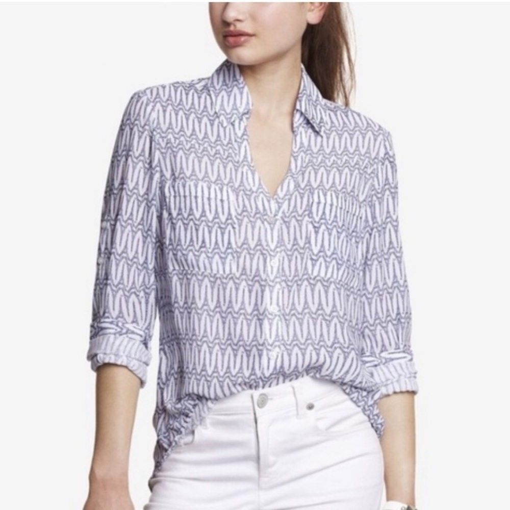 EXPRESS Portofino “Eiffel Tower” Print Button Down Shirt - Picture 5 of 13